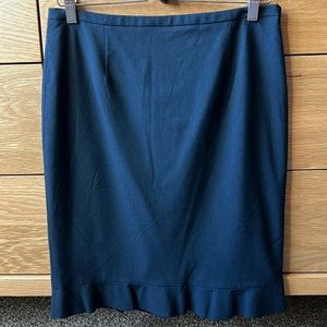 Elie Tahari Navy Blue Ruffle Hem Pencil Skirt